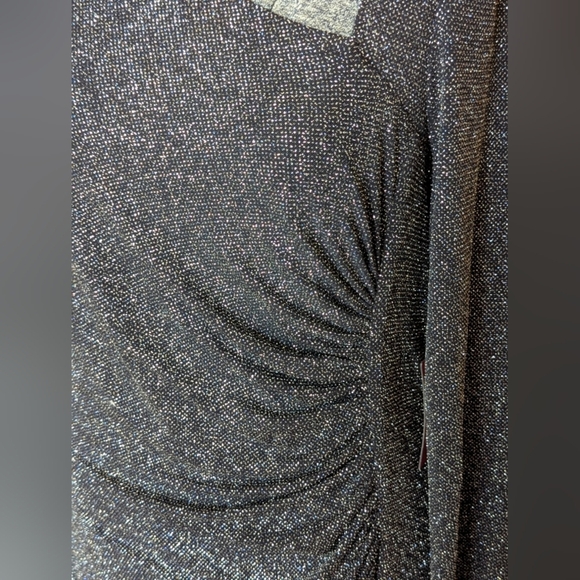 Vince Camuto Navy Blue Glitter Asymmetrical Drape Dress, Size 14 - Picture 3 of 11